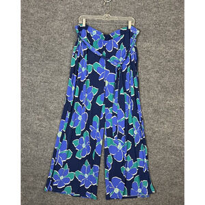 Girl With Curves Womens Wide Leg Knit Pants Size 1X Floral High Rise Resort